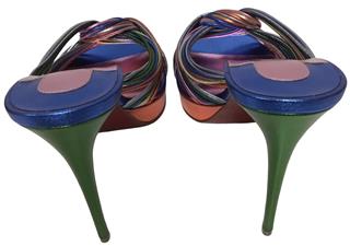 CHRISTIAN LOUBOUTIN MULTITASKI ALTA 120 PLATFORM SANDALS METALLIC HEELS SZ 37